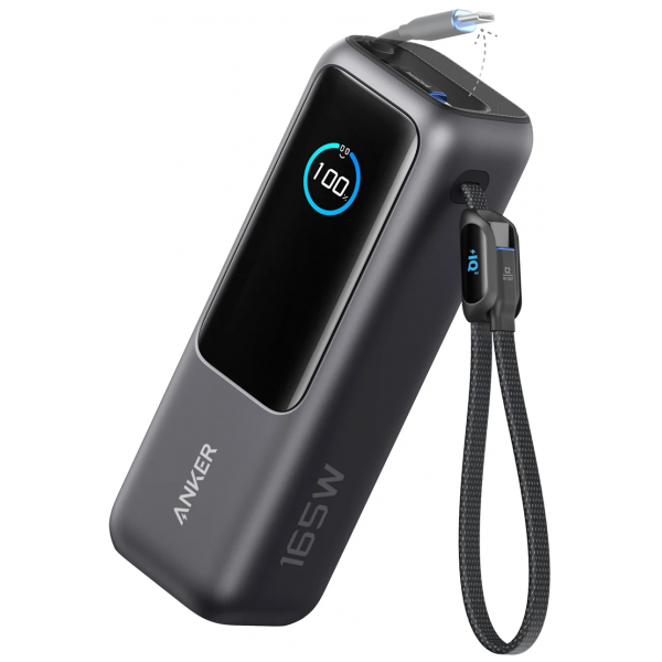 Anker A1695 25,000mAh 165W 自帶充電線行動電源 (灰黑)｜智能螢幕、雙線設計、ActiveShield 2.0
